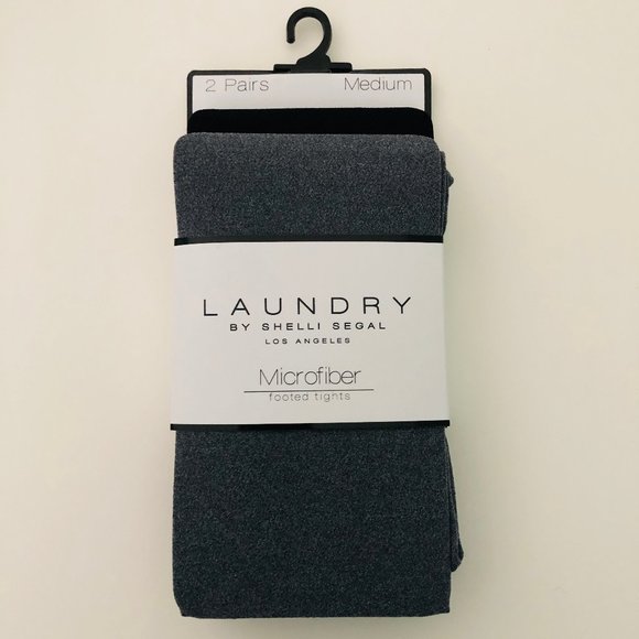LAUNDRY 2 Pair Microfiber Footed Tights NWT  Black & Gray Medium - Picture 1 of 4